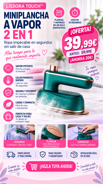 Lissora Touch™ – Plancha Portátil Vapor 2 en 1