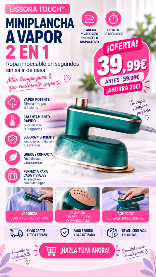 Lissora Touch™ – Plancha Portátil Vapor 2 en 1