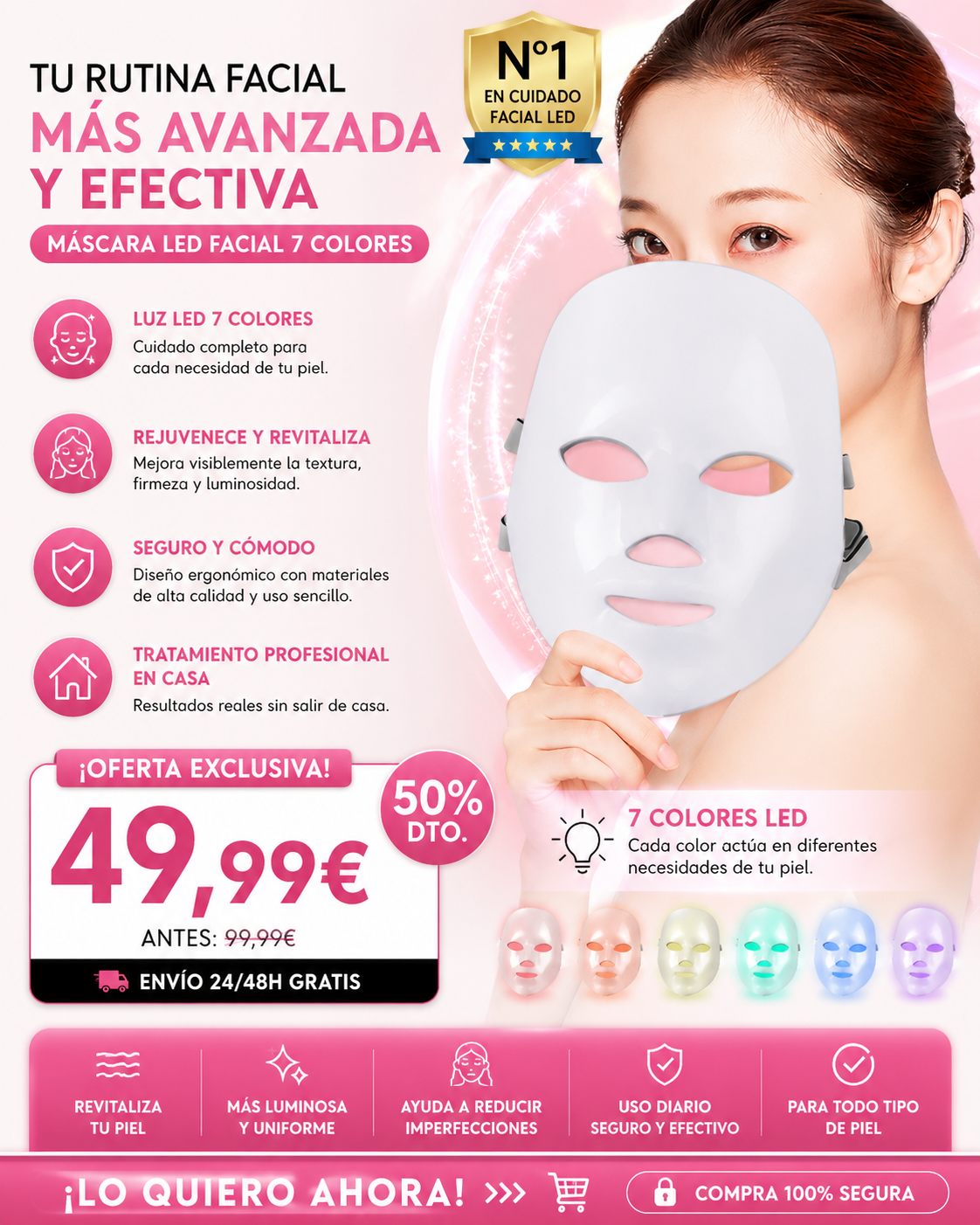 LumiDerm Pro™ – Máscara Facial LED 7 Colores
